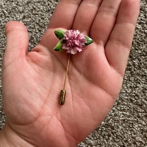Royal Doulton Fine Bone China Vintage Floral Pink and Green Brooch Pin